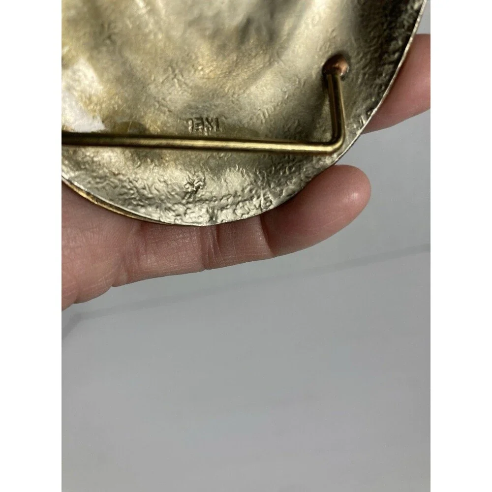 Antique Gold Ornate Belt Buckle Marble Stone Artisan Bohemian Gypsy Spanish